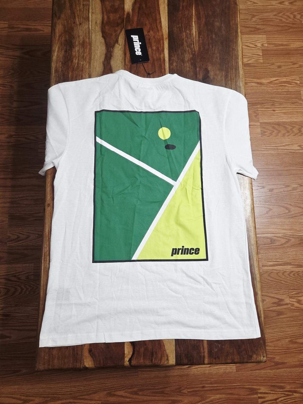 Prince Men's 'Tennis Court' Graphic White Short-Sleeve Tee. Size Large